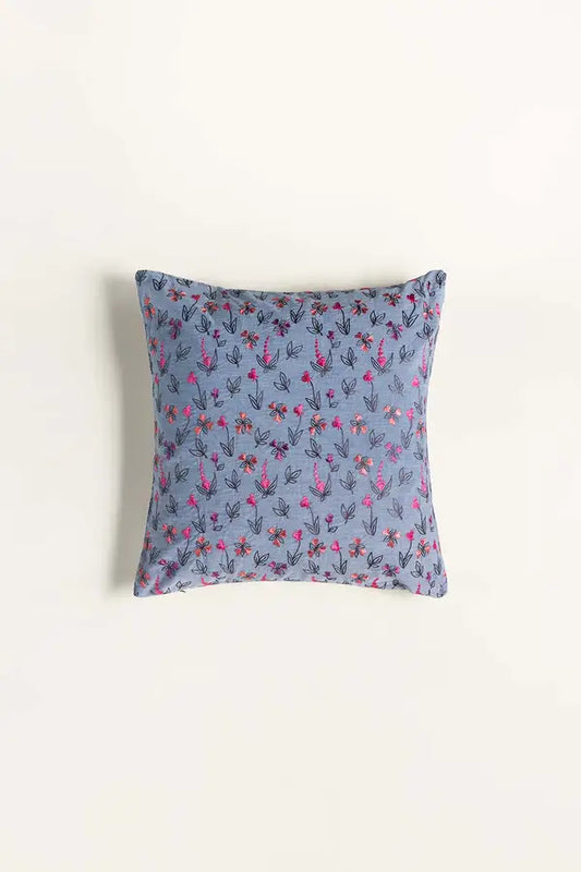 Pink Blooms Embroidered Cushion Cover